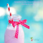 A side shot of the Strawberry Oats Almond Smoothie in a bottle