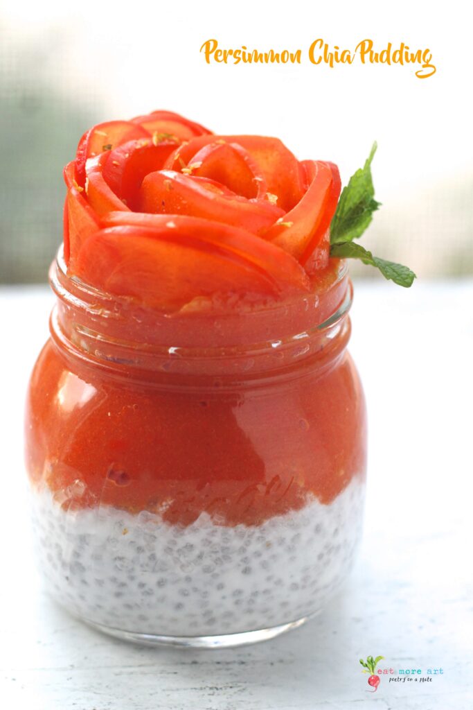 A side shot of persimmon coconut chia pudding